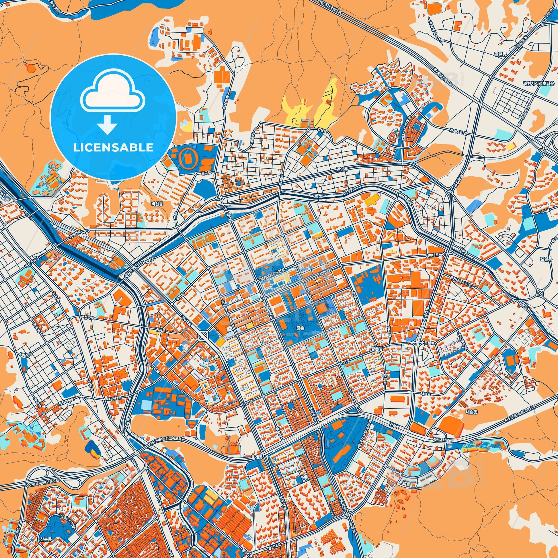 Colorful Anyang Street Map with Labels and Buildings
