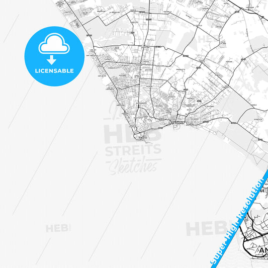 Anzio, Italy light map with streetnames, citynames and districts