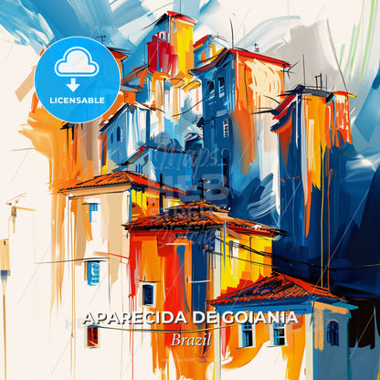 Vibrant Aparecida De Goiania, Brazil - A Painting Of Buildings With A Colorful Background - Square format print template