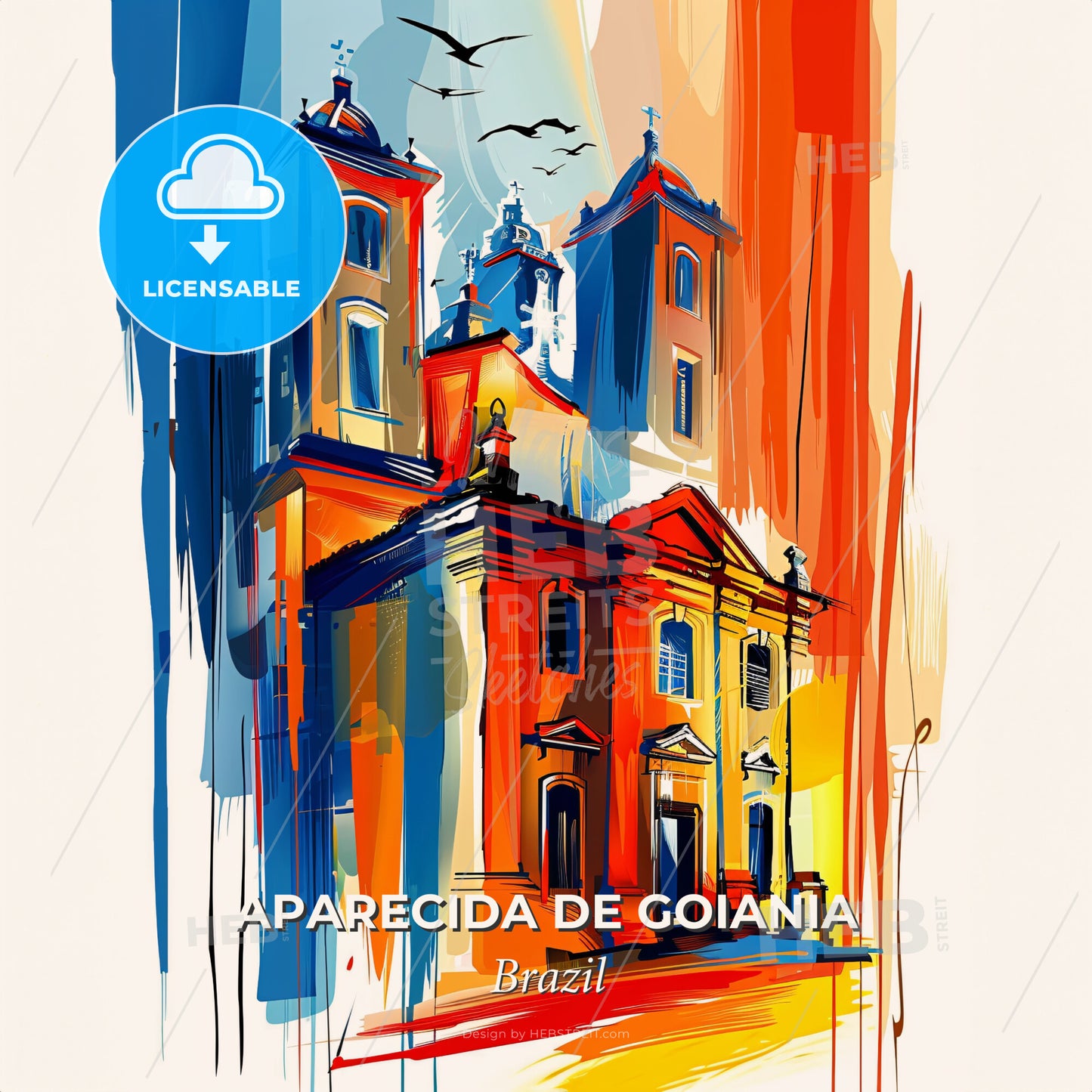 Vibrant Aparecida De Goiania, Brazil - A Painting Of A Building - Square format print template