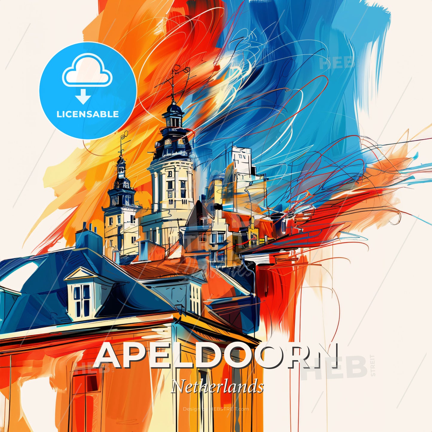 Vibrant Apeldoorn, Netherlands - A Painting Of A Building With A Tower - Square format print template