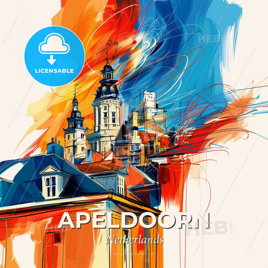 Vibrant Apeldoorn, Netherlands - A Painting Of A Building With A Tower - Square format print template