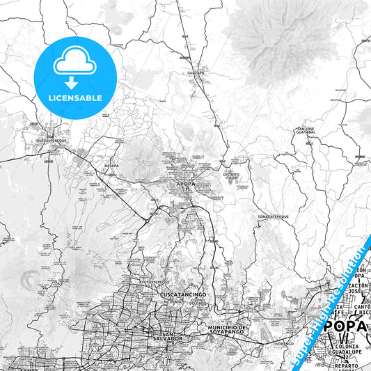 Apopa, El Salvador light map with streetnames, citynames and districts