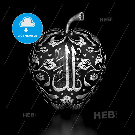 Ornate Apple Geometric Design: Black and White Intricate Arabesque Artwork
