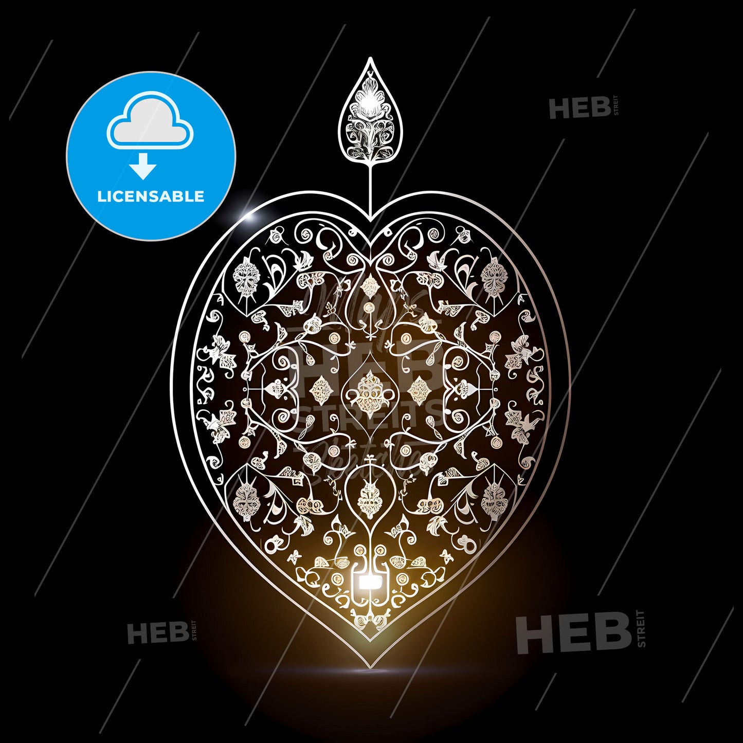 Geometric Arabic Ornament Heart Light Illumination Painting White Black Background Abstract Art