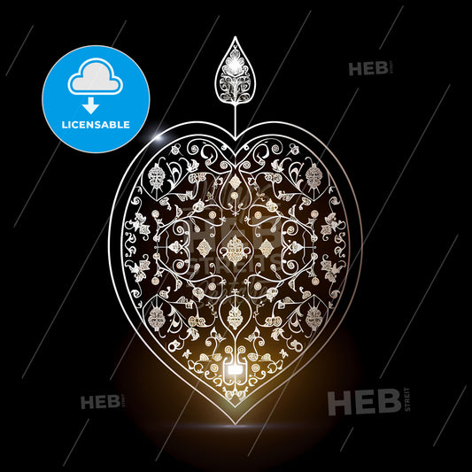 Geometric Arabic Ornament Heart Light Illumination Painting White Black Background Abstract Art