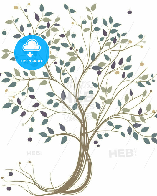 Handcrafted Minimalist Apple Tree Poster - A tree with leaves and berries