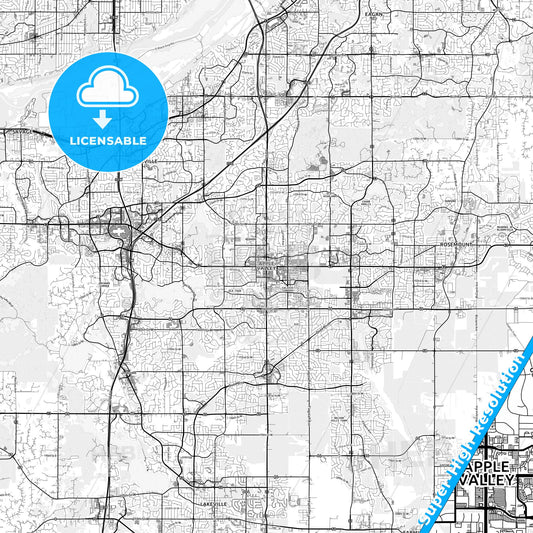 Apple Valley, Minnesota light map with streetnames, citynames and districts