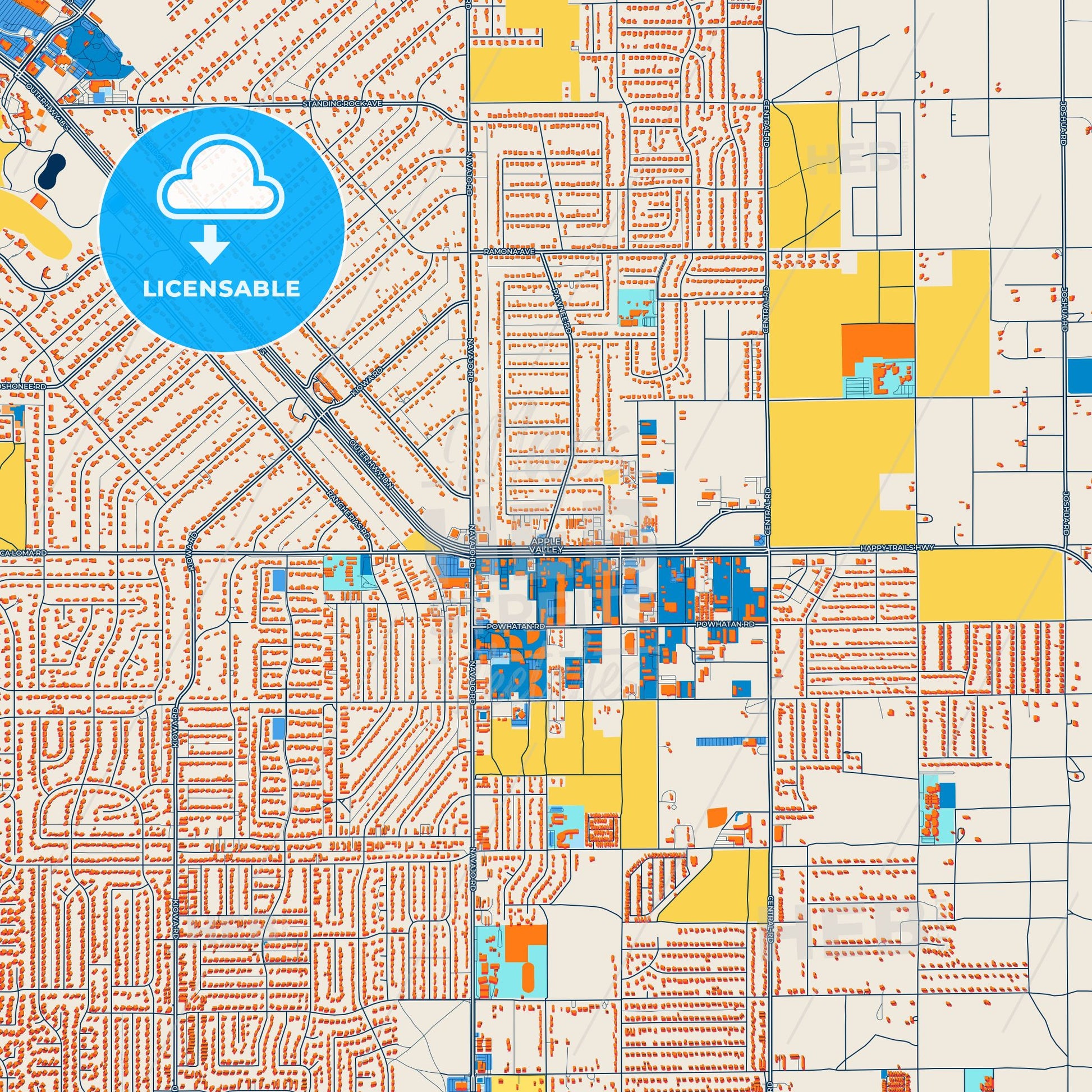 Colorful Apple Valley Street Map with Labels and Buildings