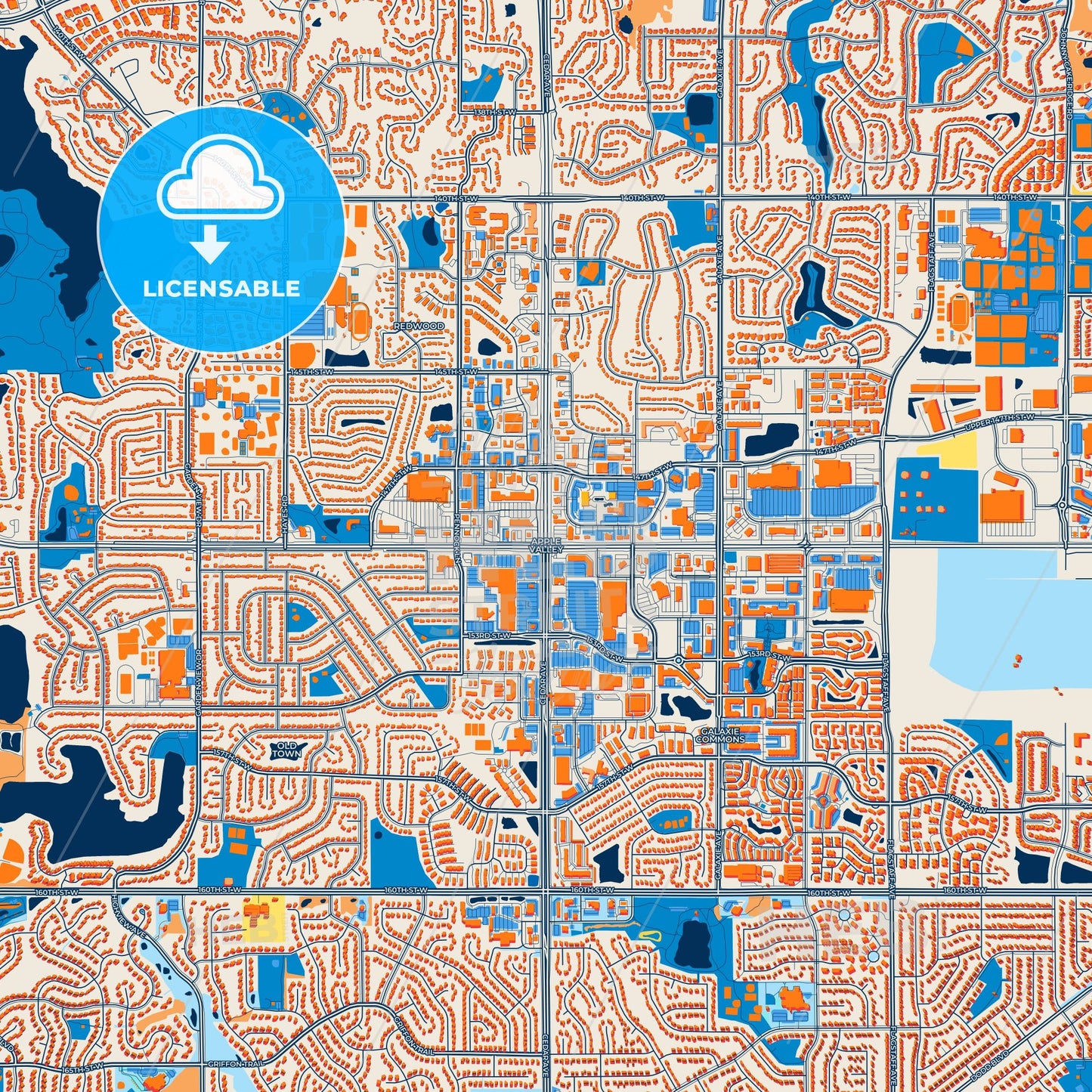 Colorful Apple Valley Street Map with Labels and Buildings
