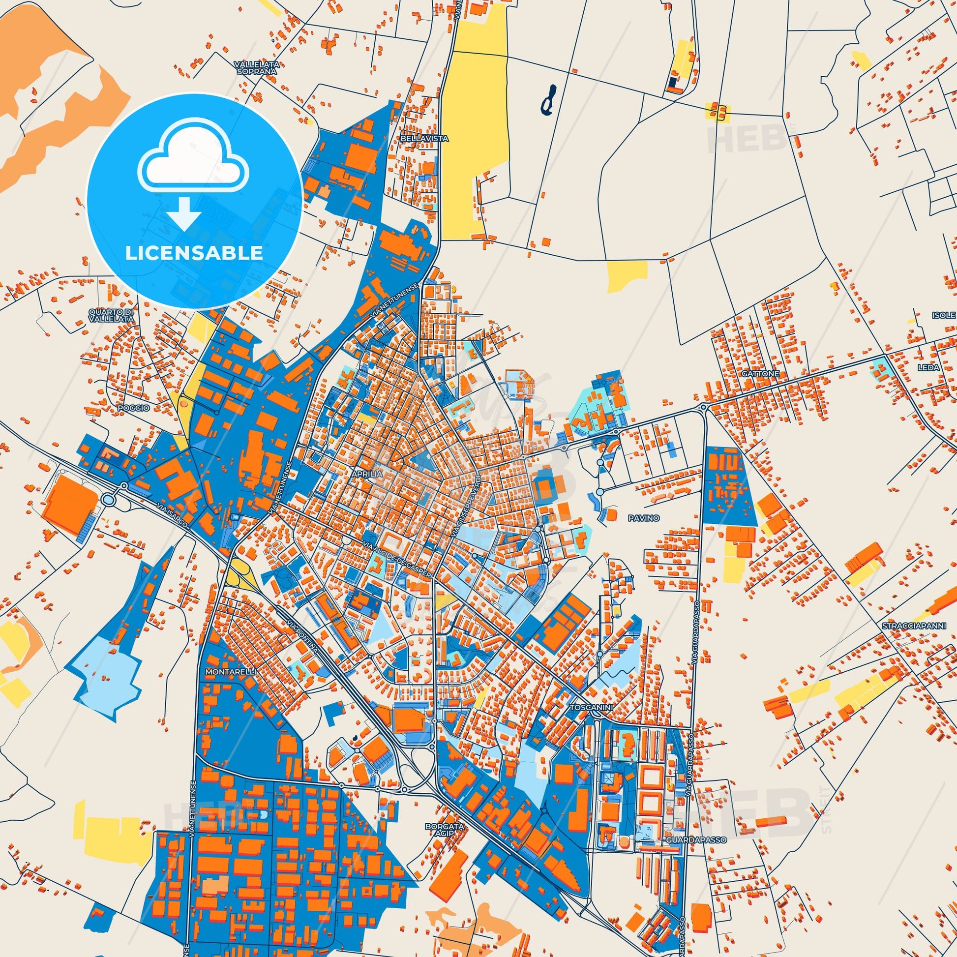 Colorful Aprilia Street Map with Labels and Buildings