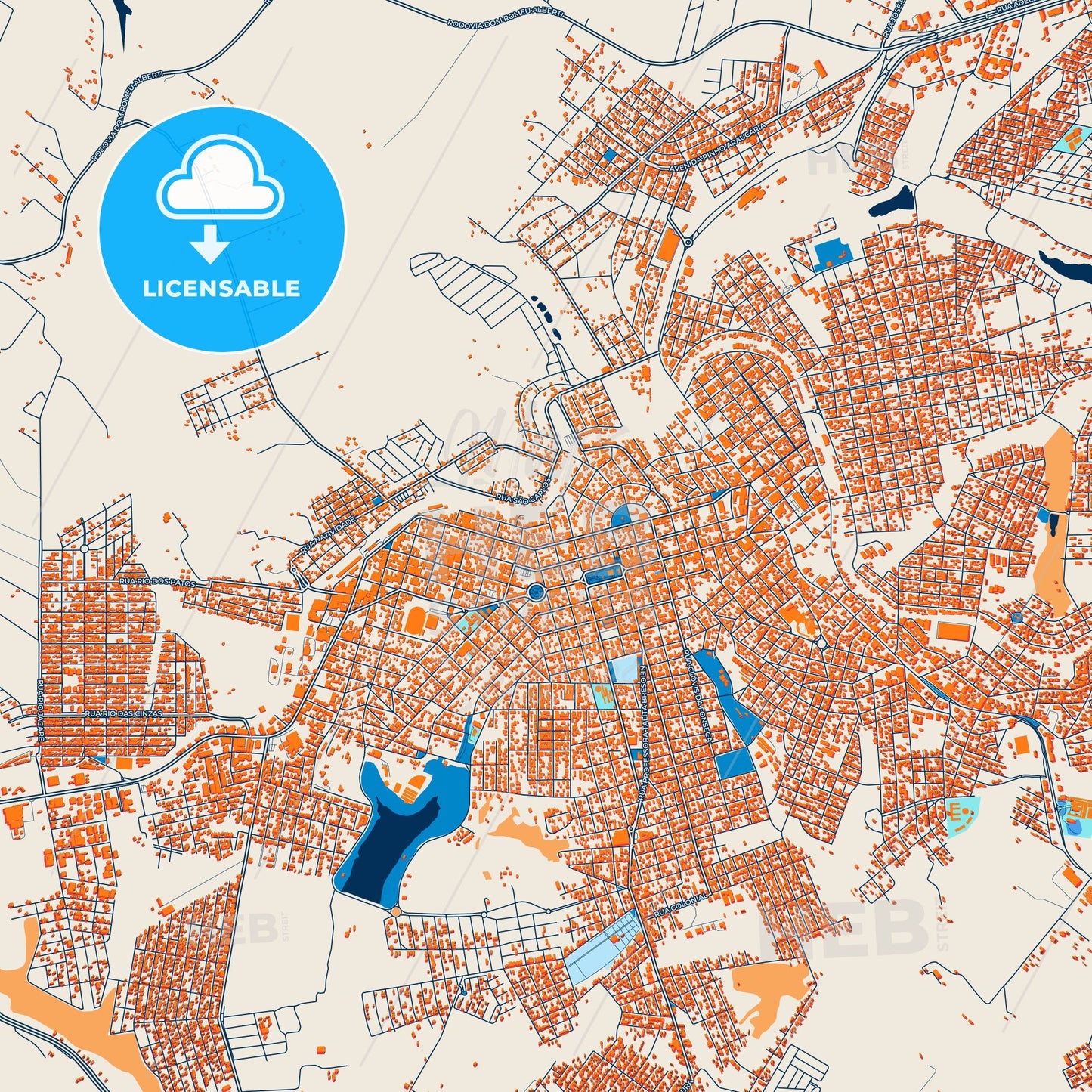 Colorful Apucarana Street Map with Labels and Buildings