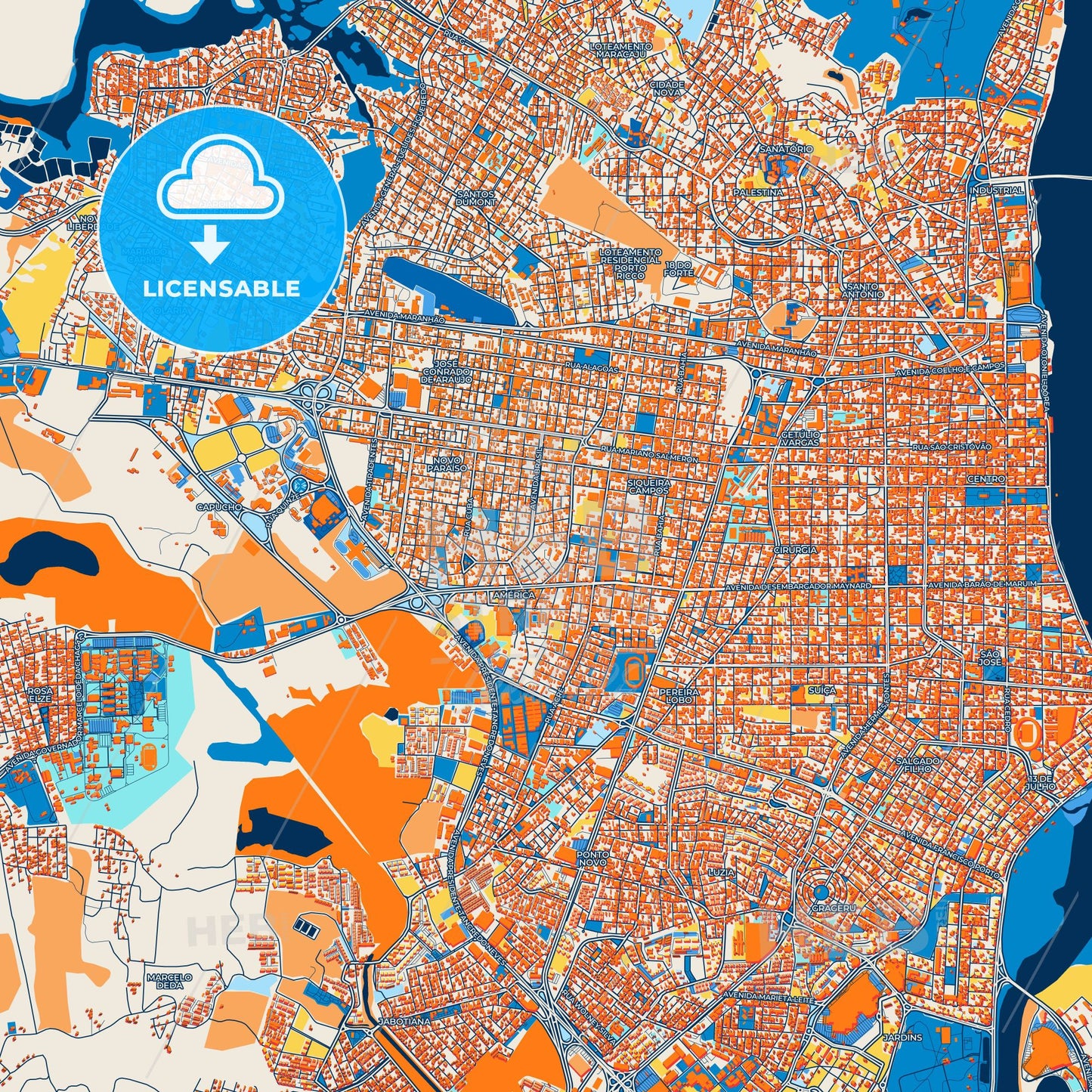 Colorful Aracaju Street Map with Labels and Buildings