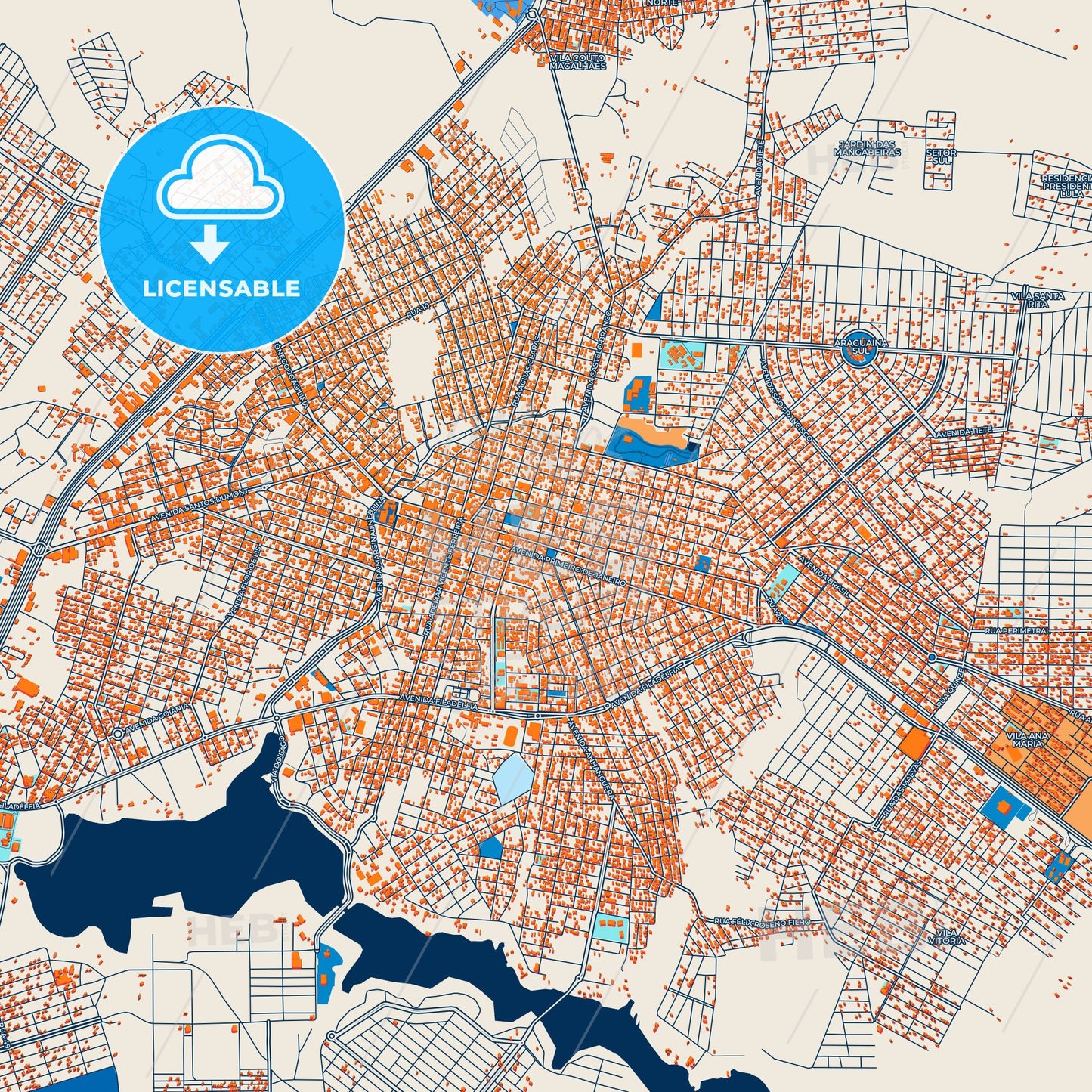 Colorful Araguaina Street Map with Labels and Buildings