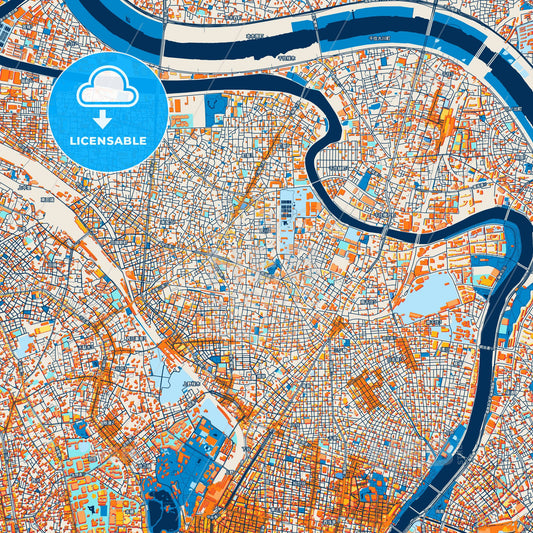 Colorful Arakawa Street Map with Labels and Buildings