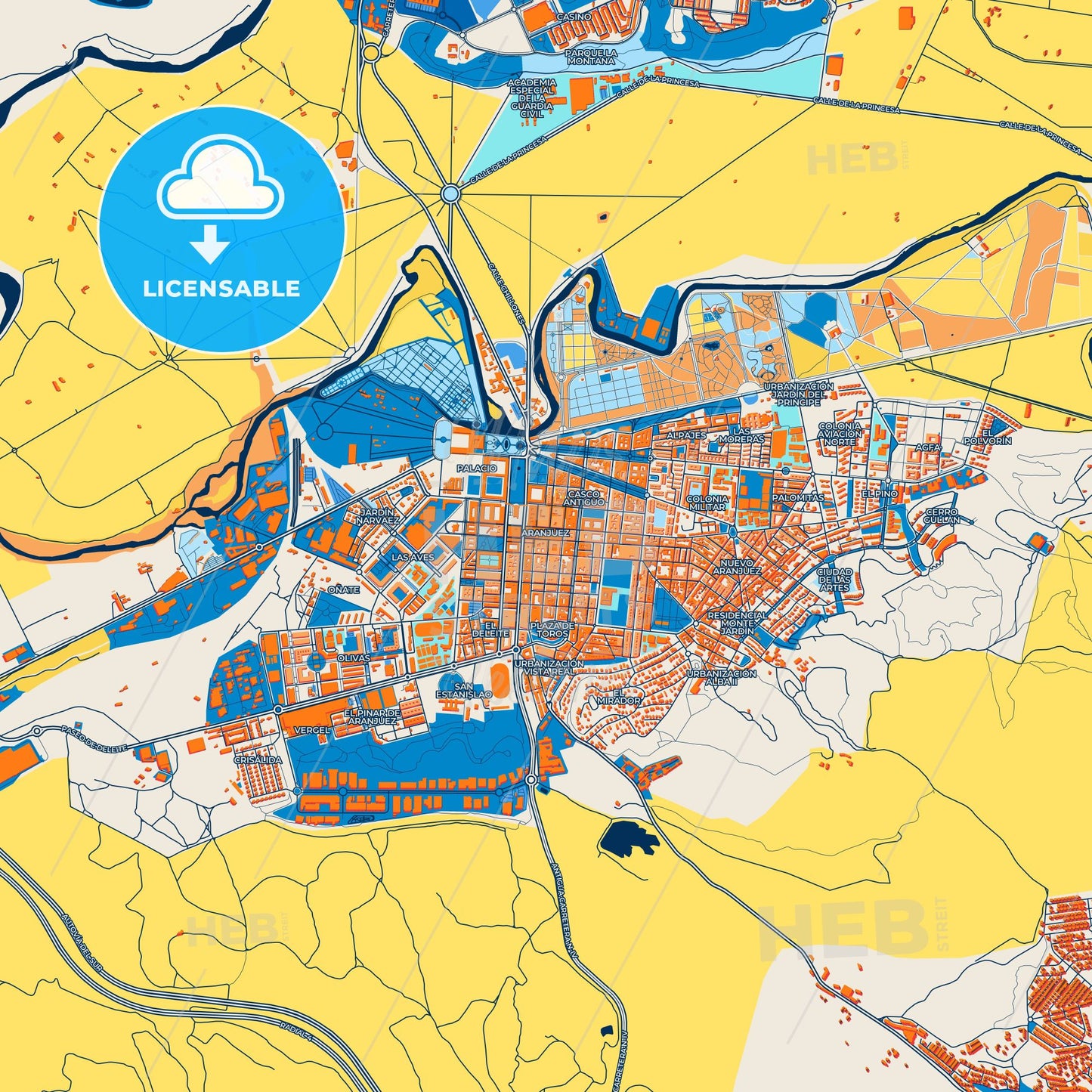 Colorful Aranjuez Street Map with Labels and Buildings