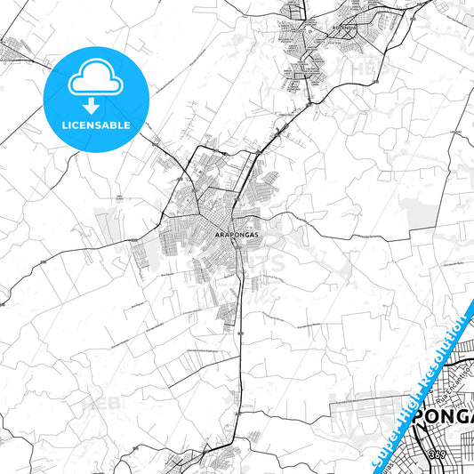 Arapongas, Brazil light map with streetnames, citynames and districts