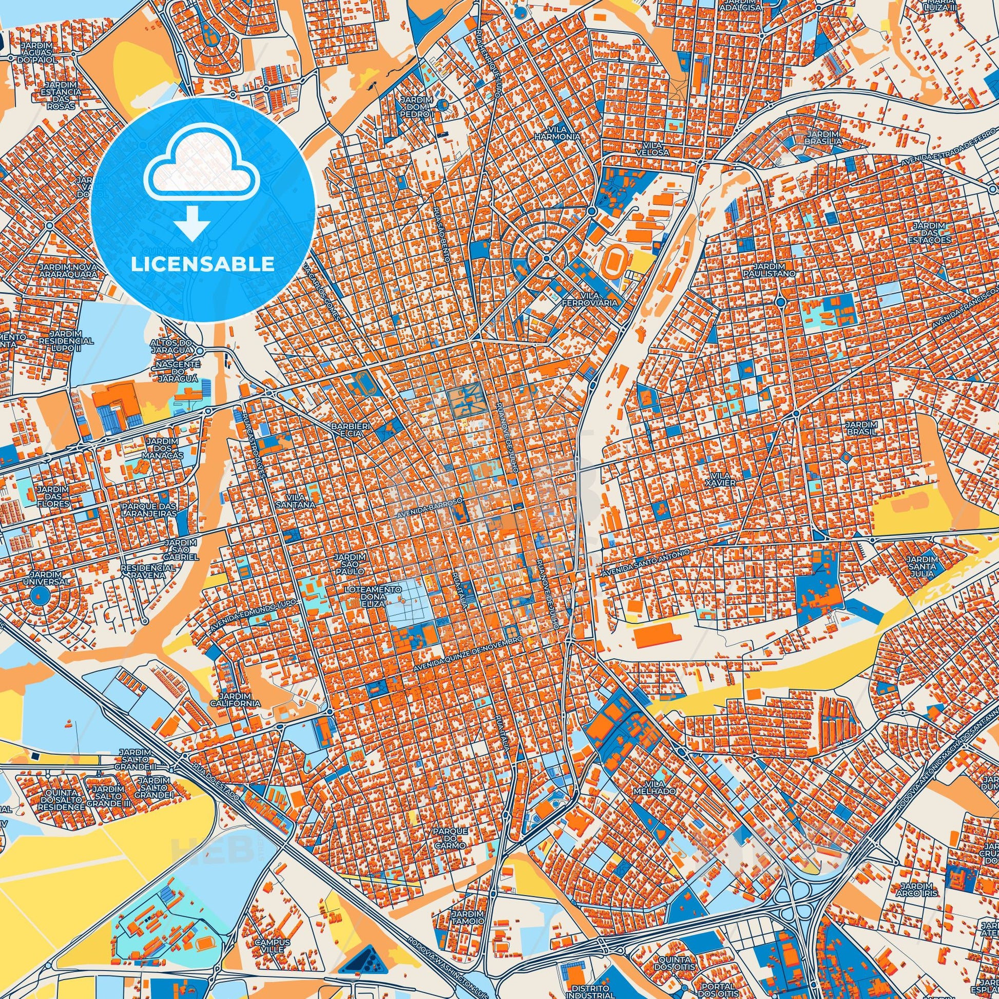 Colorful Araraquara Street Map with Labels and Buildings