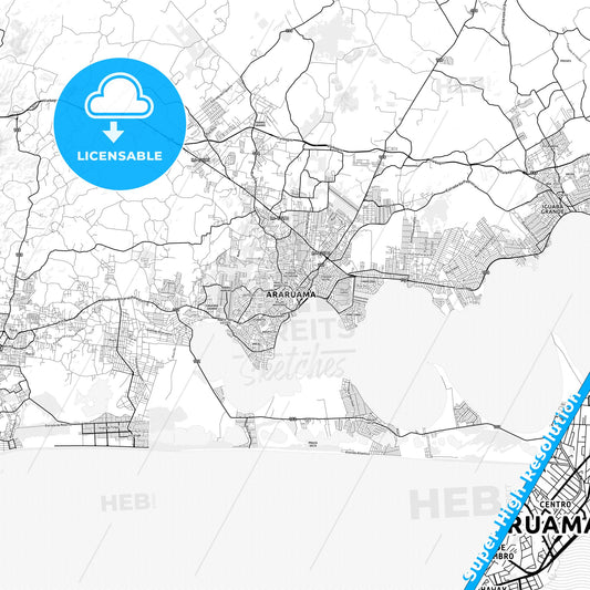 Araruama, Brazil light map with streetnames, citynames and districts