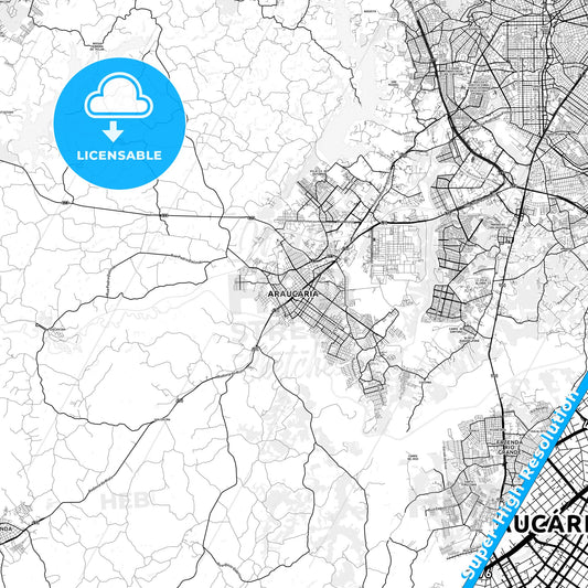 Araucaria, Brazil light map with streetnames, citynames and districts