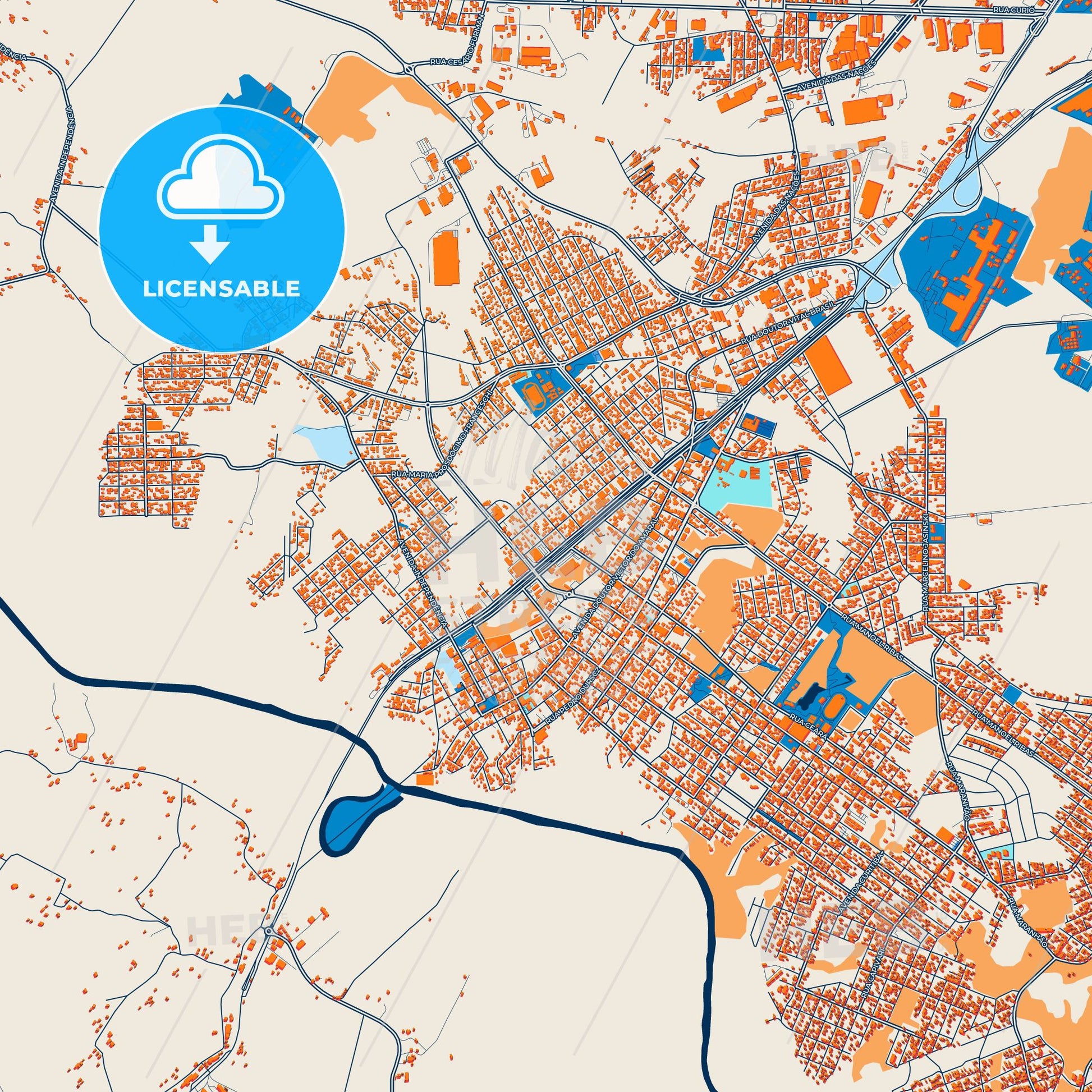 Colorful Araucaria Street Map with Labels and Buildings