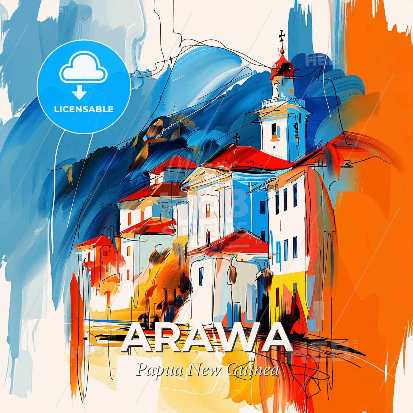 Vibrant Arawa, Papua New Guinea - A Painting Of A Building - Square format print template