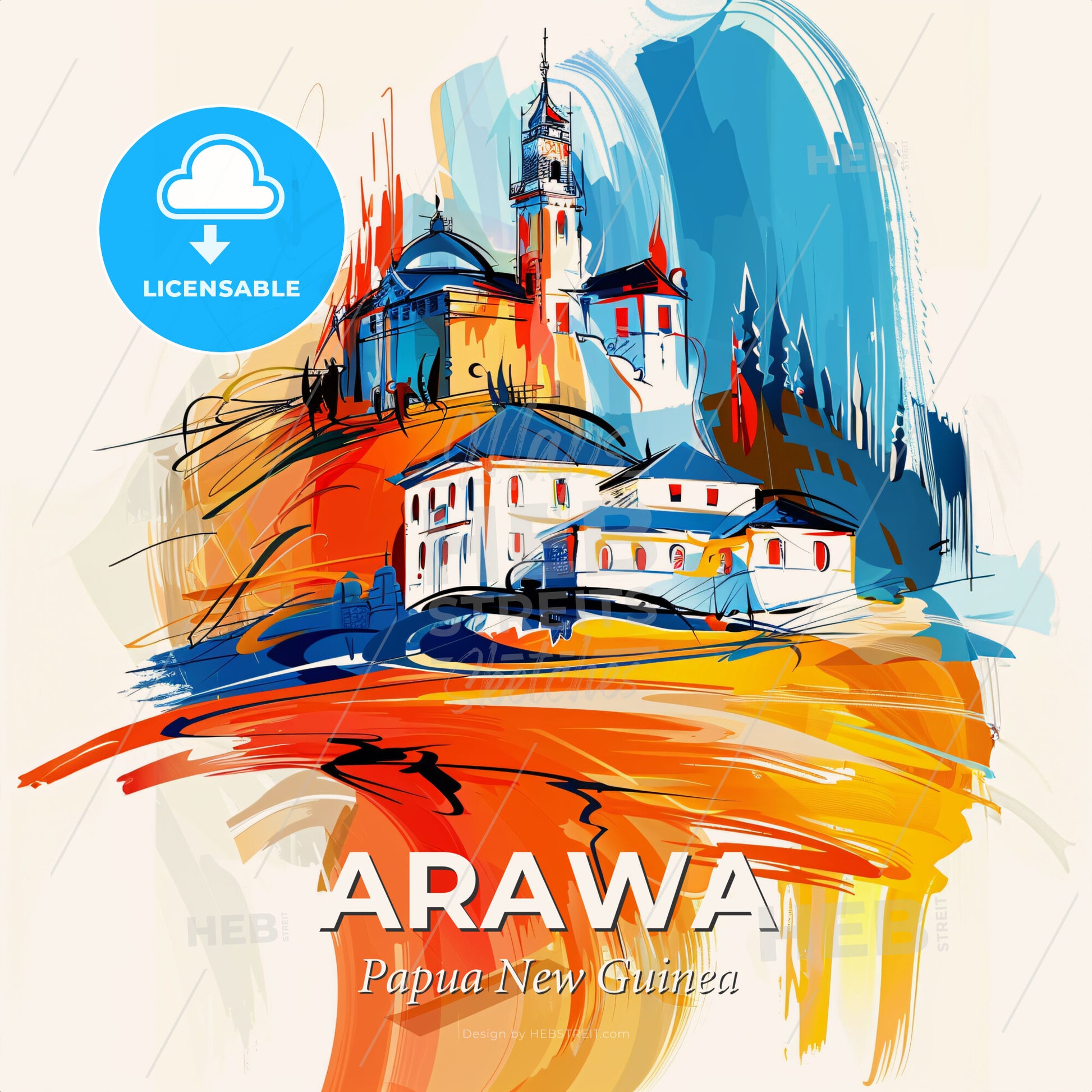 Vibrant Arawa, Papua New Guinea - A Painting Of A Building - Square format print template