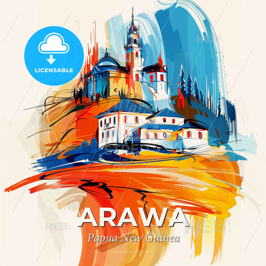 Vibrant Arawa, Papua New Guinea - A Painting Of A Building - Square format print template