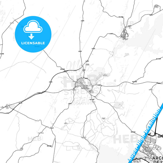 Arcos de la Frontera, Spain light map with streetnames, citynames and districts