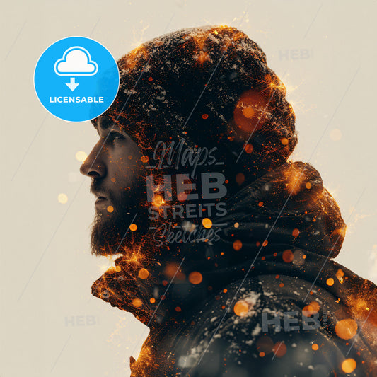 Arctic Aura: Cool Tones - A man wearing a hoodie and a hat