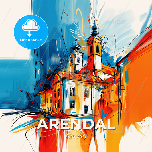 Vibrant Arendal, Norway - A Painting Of A Building - Square format print template