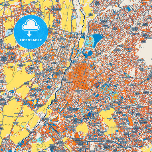 Colorful Arequipa Street Map with Labels and Buildings