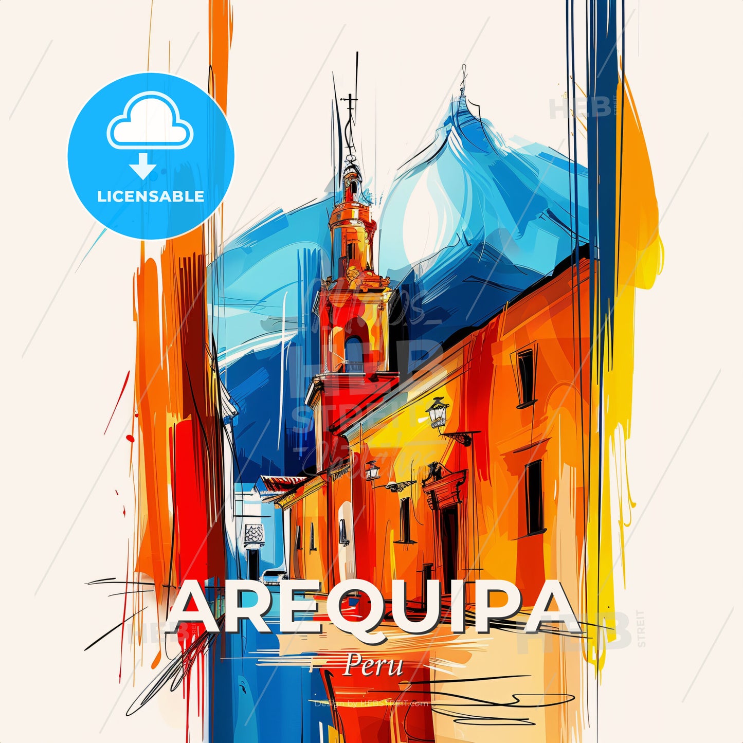 Vibrant Arequipa, Peru - A Painting Of A Building - Square format print template