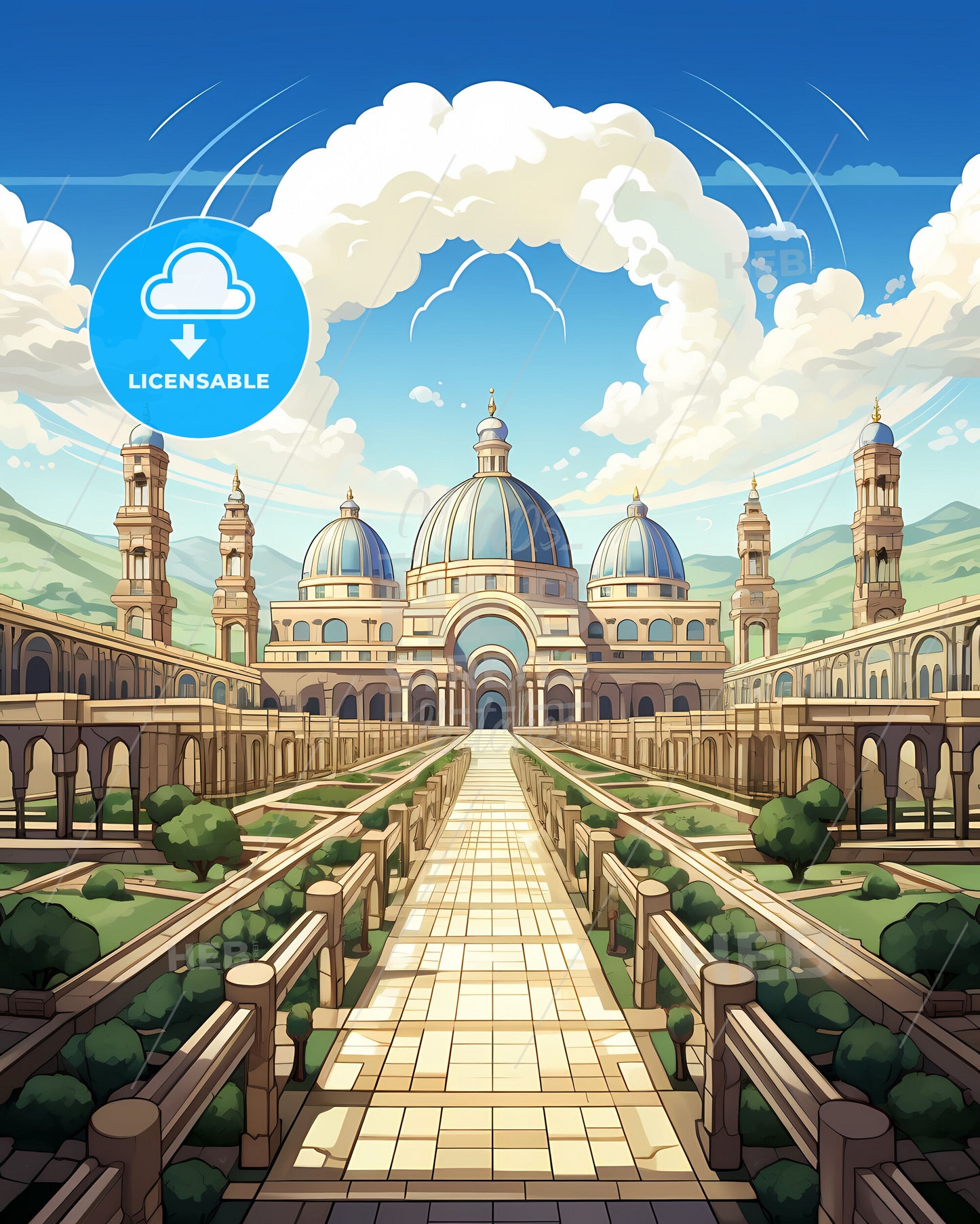 Arequipa Peru City Skyline Colorful Artistic Painting with Walkway and Trees