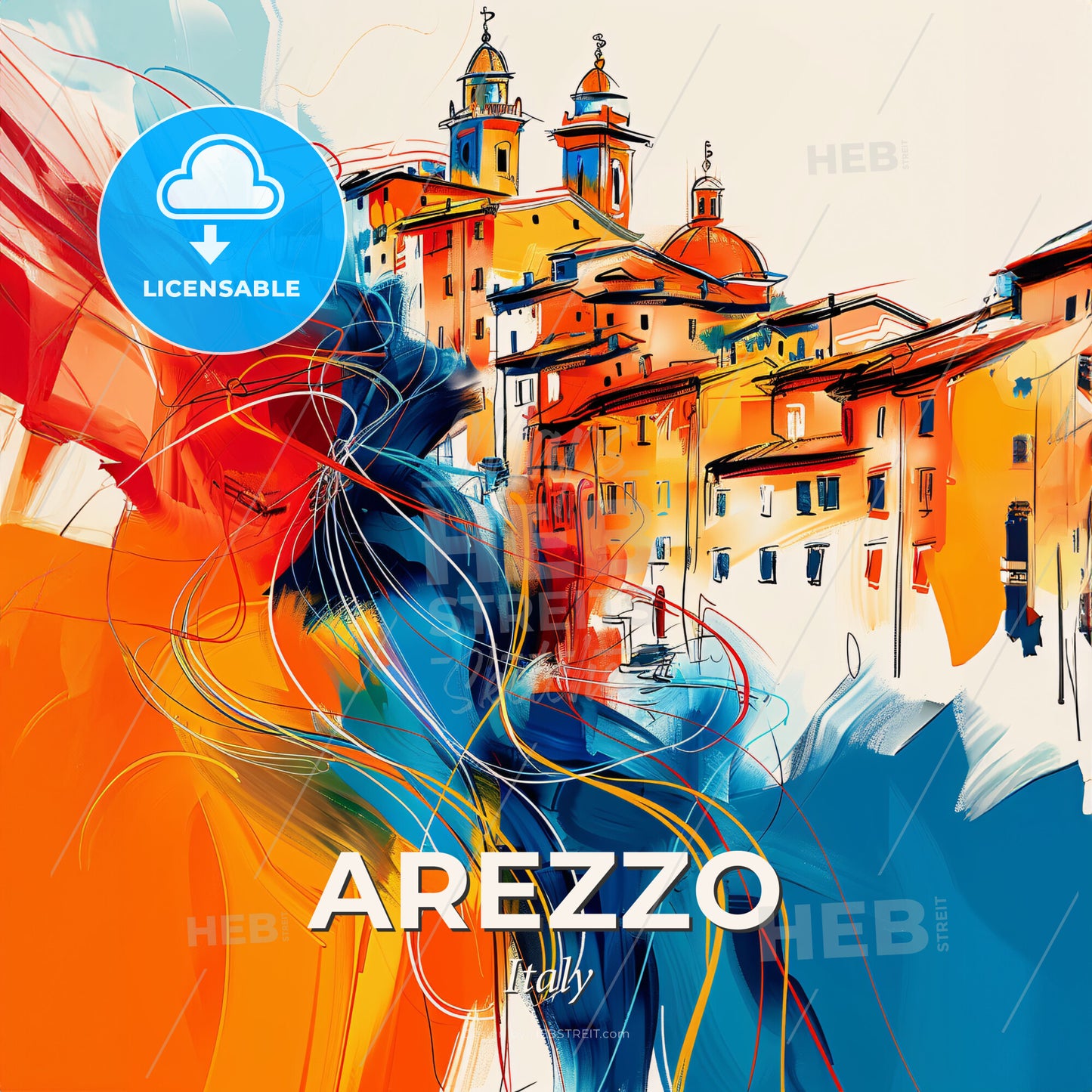 Vibrant Arezzo, Italy - A Colorful Painting Of Buildings - Square format print template