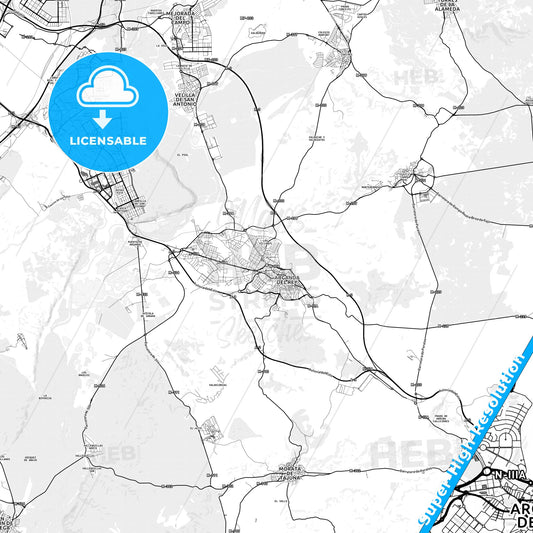 Arganda, Spain light map with streetnames, citynames and districts