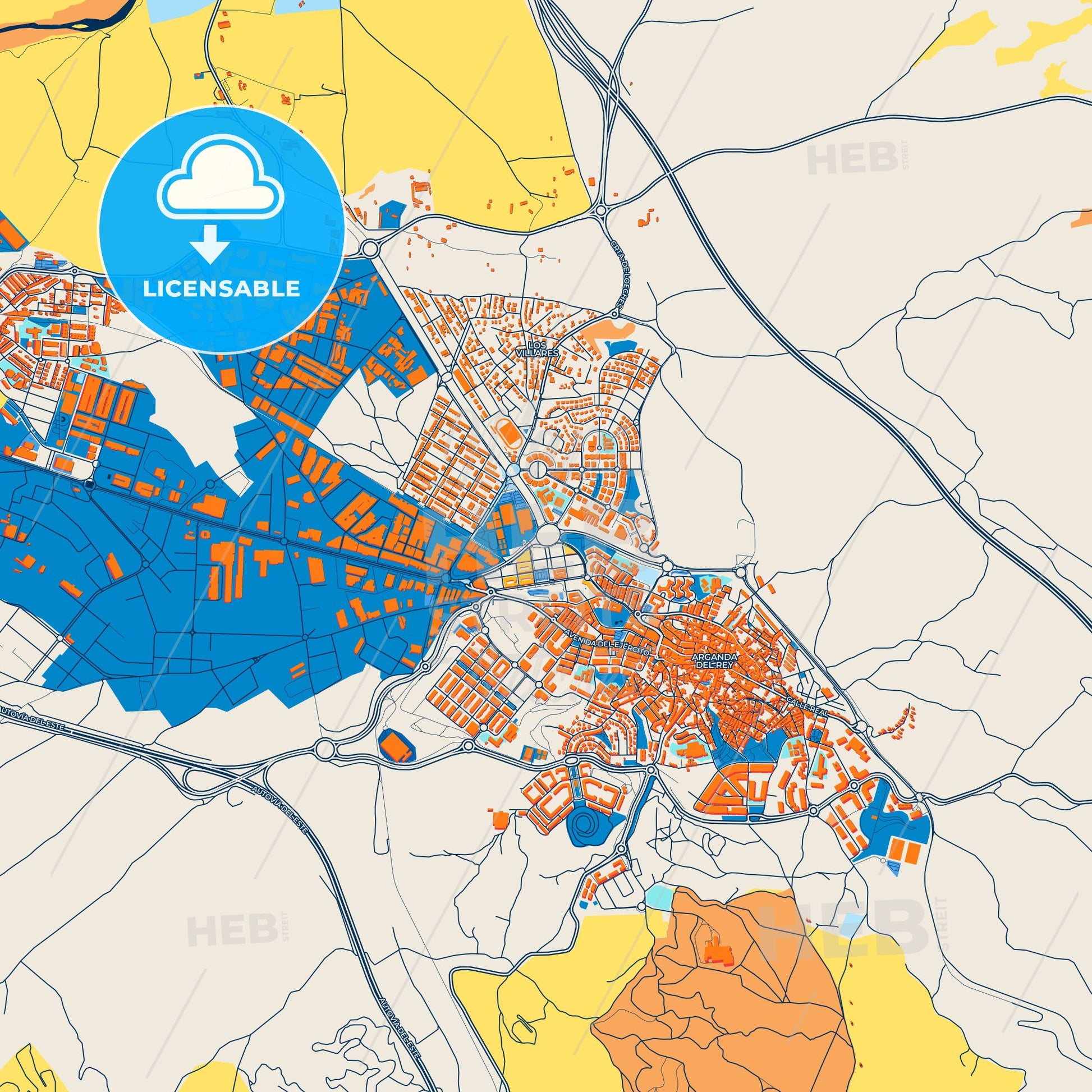 Colorful Arganda Street Map with Labels and Buildings