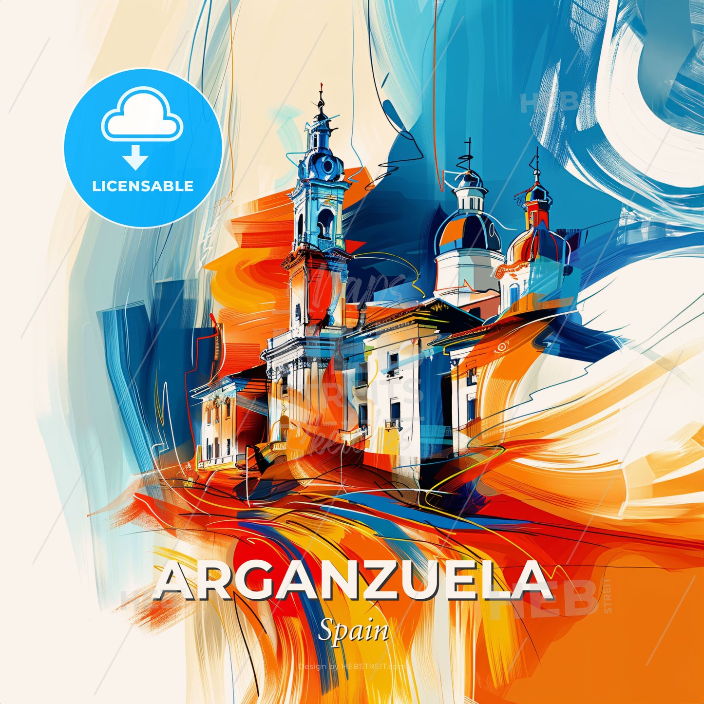 Vibrant Arganzuela, Spain - A Painting Of A Building With Towers - Square format print template