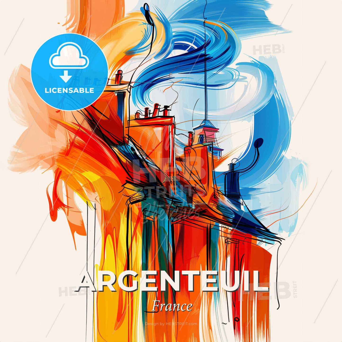 Vibrant Argenteuil, France - A Colorful Drawing Of A House - Square format print template