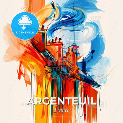 Vibrant Argenteuil, France - A Colorful Drawing Of A House - Square format print template