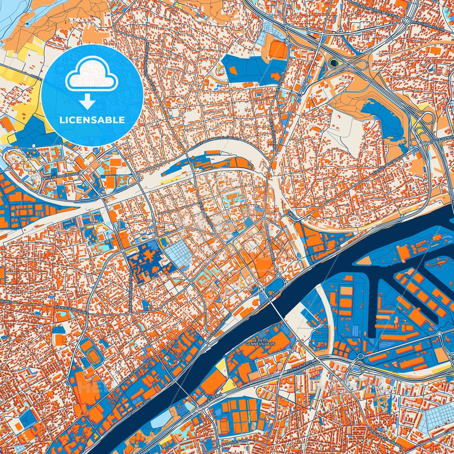 Colorful Argenteuil Street Map with Labels and Buildings