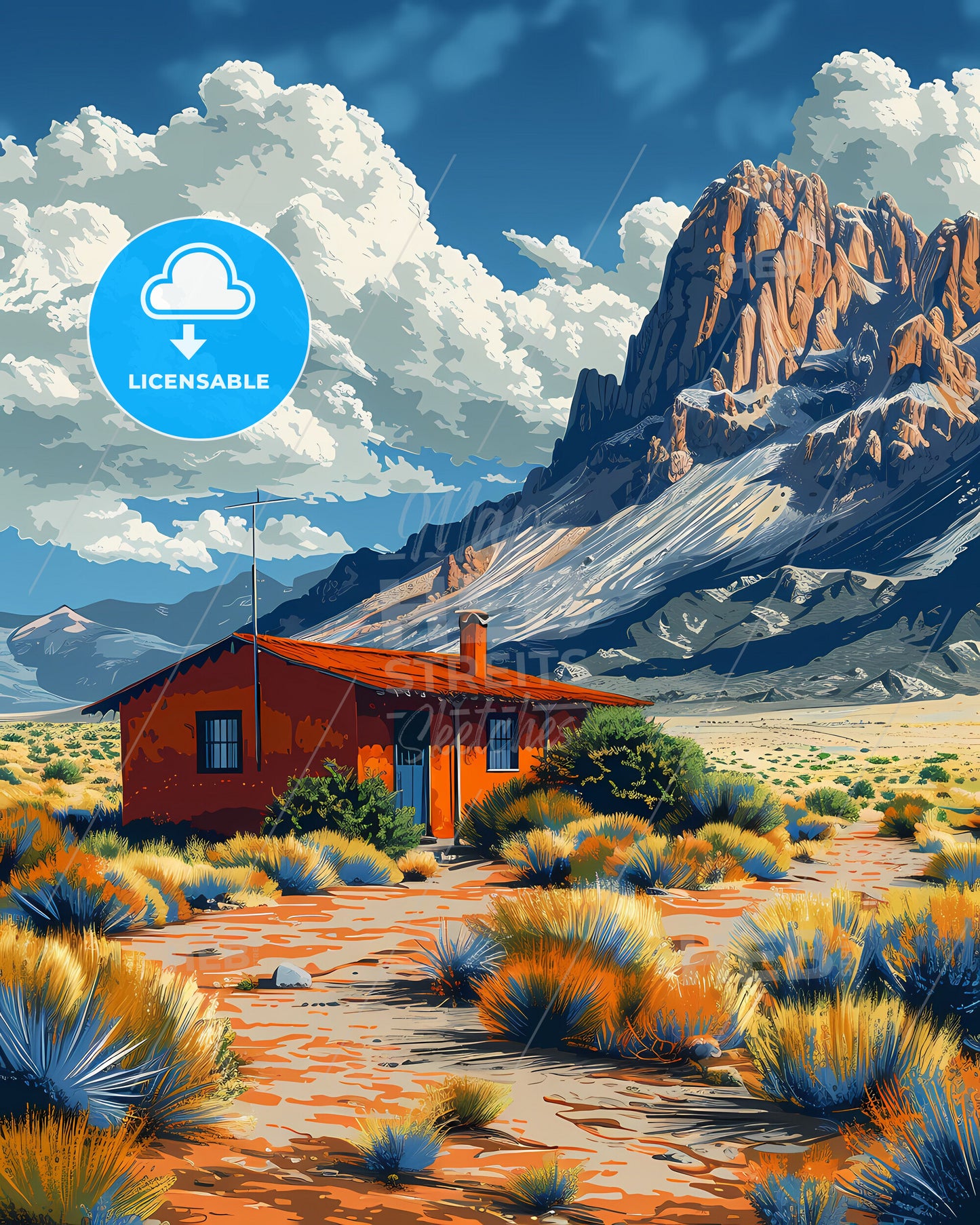 Argentina Desert House Painting Art Mountain Background