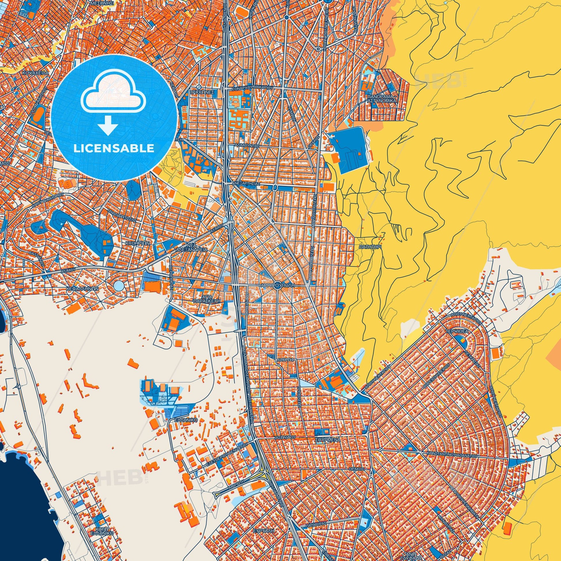 Colorful Argyroupoli Street Map with Labels and Buildings