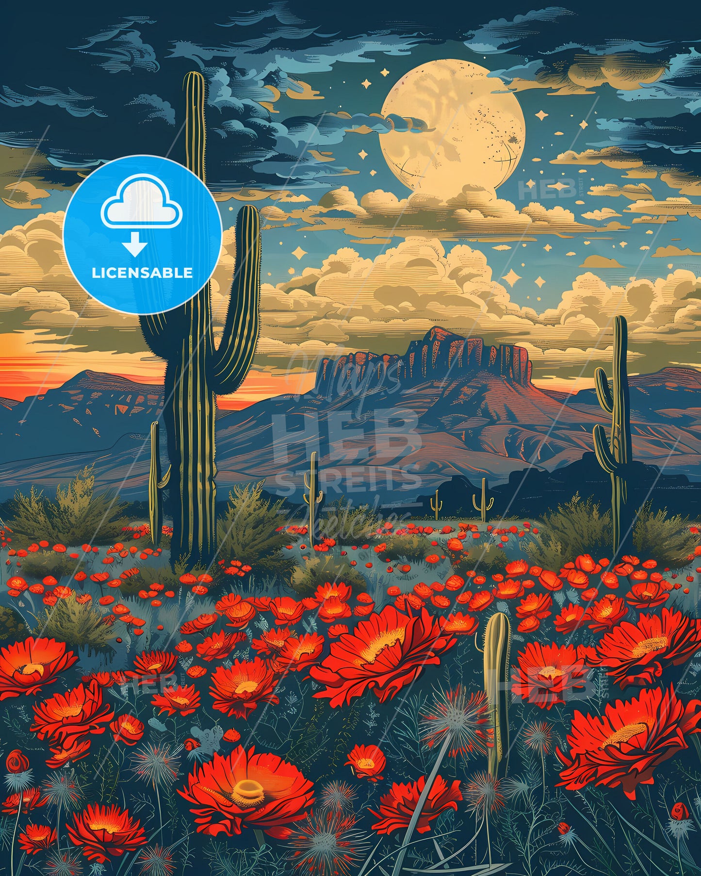 Captivating Desert Art: Vibrant Cactus and Wildflowers in Arizona