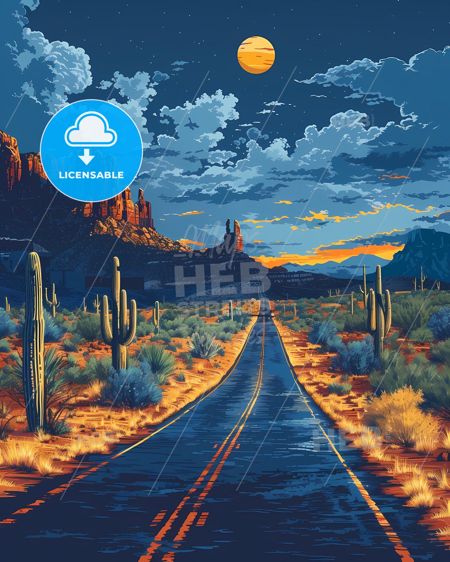 Painting Depicting Vibrant Arizona Desert Roadway