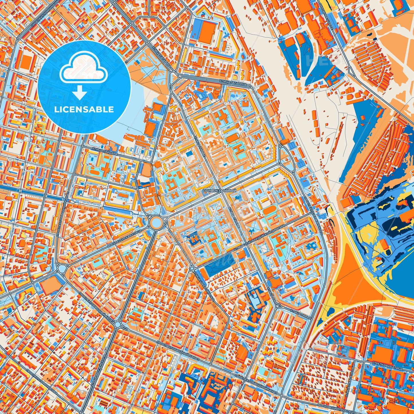 Colorful Arkhangelsk Street Map with Labels and Buildings