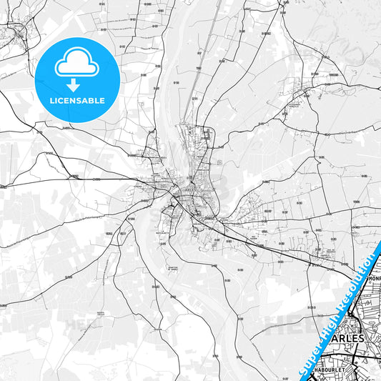 Arles, France light map with streetnames, citynames and districts