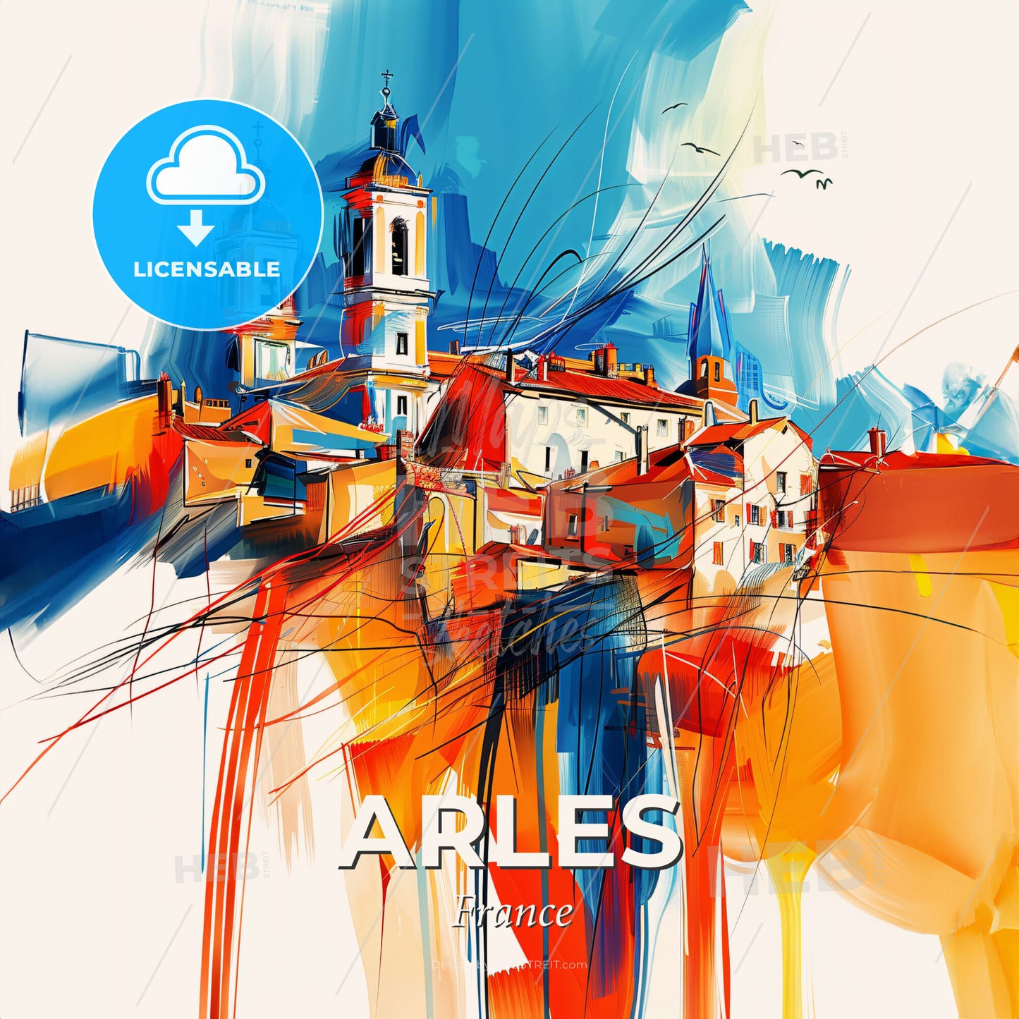 Vibrant Arles, France - A Painting Of A Building With Towers - Square format print template