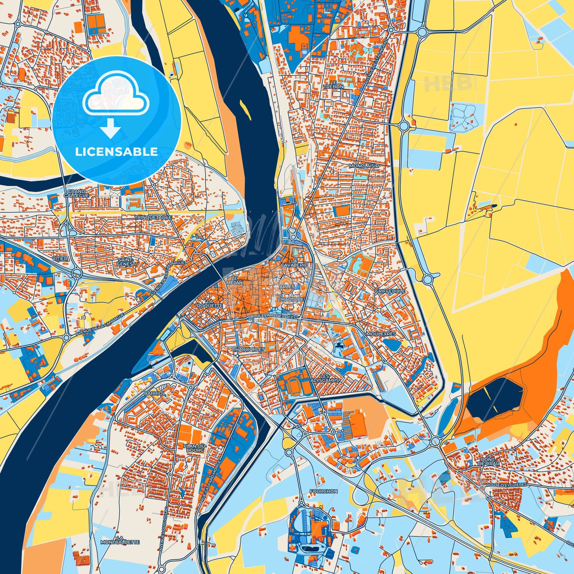 Colorful Arles Street Map with Labels and Buildings