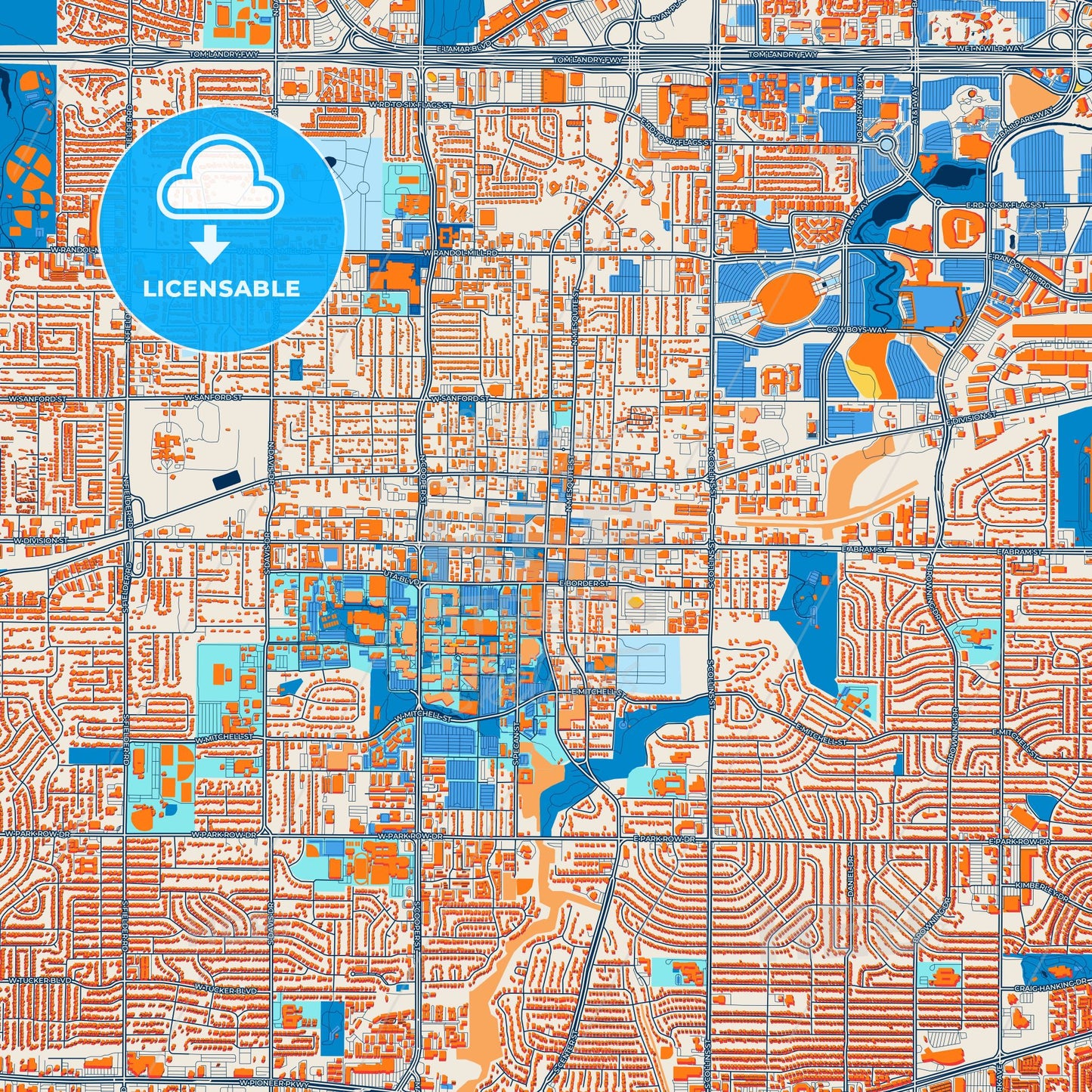 Colorful Arlington Street Map with Labels and Buildings